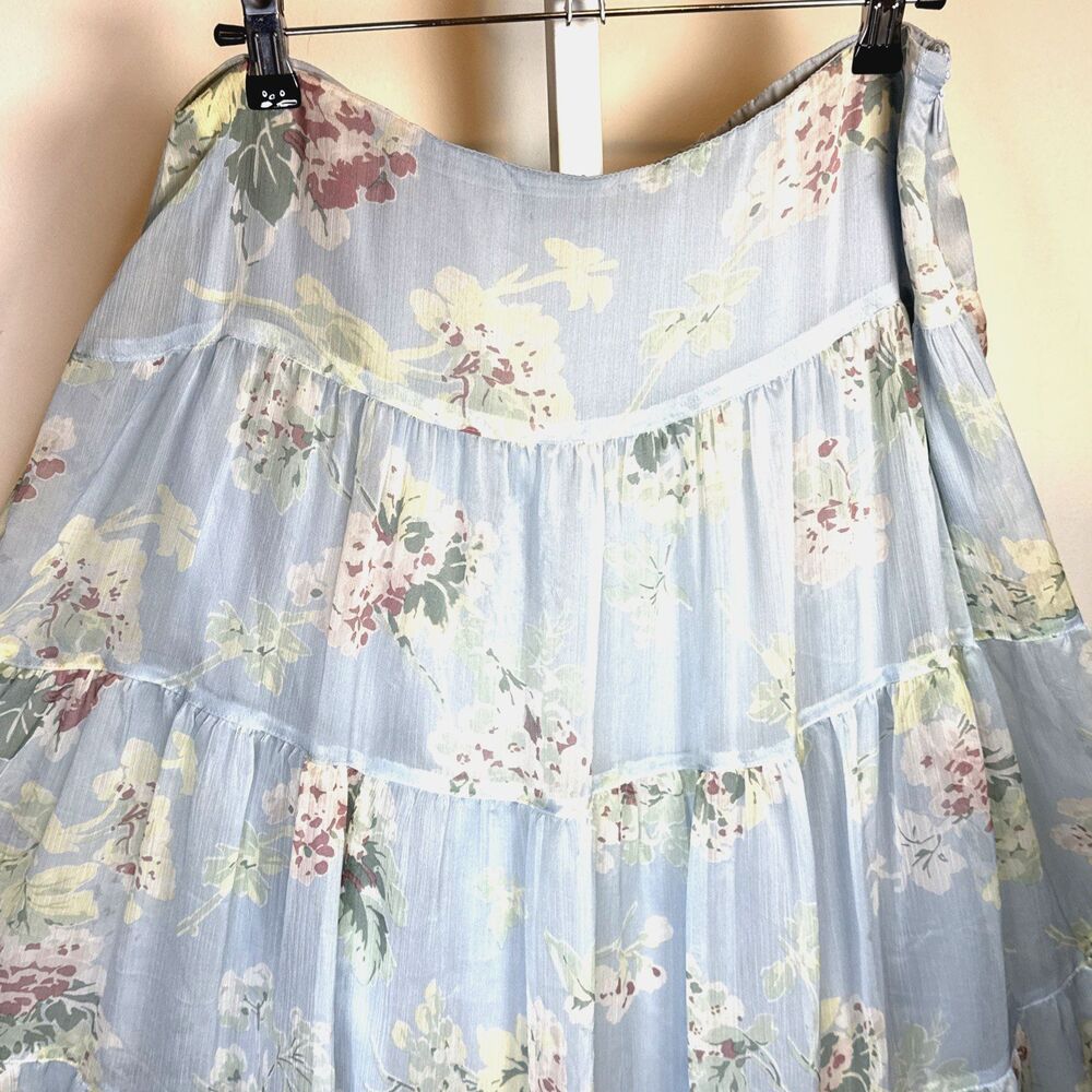 Lauren Ralph Lauren Chiffon Floral Maxi Skirt Sz 8 Tiered Boho Garden Floral